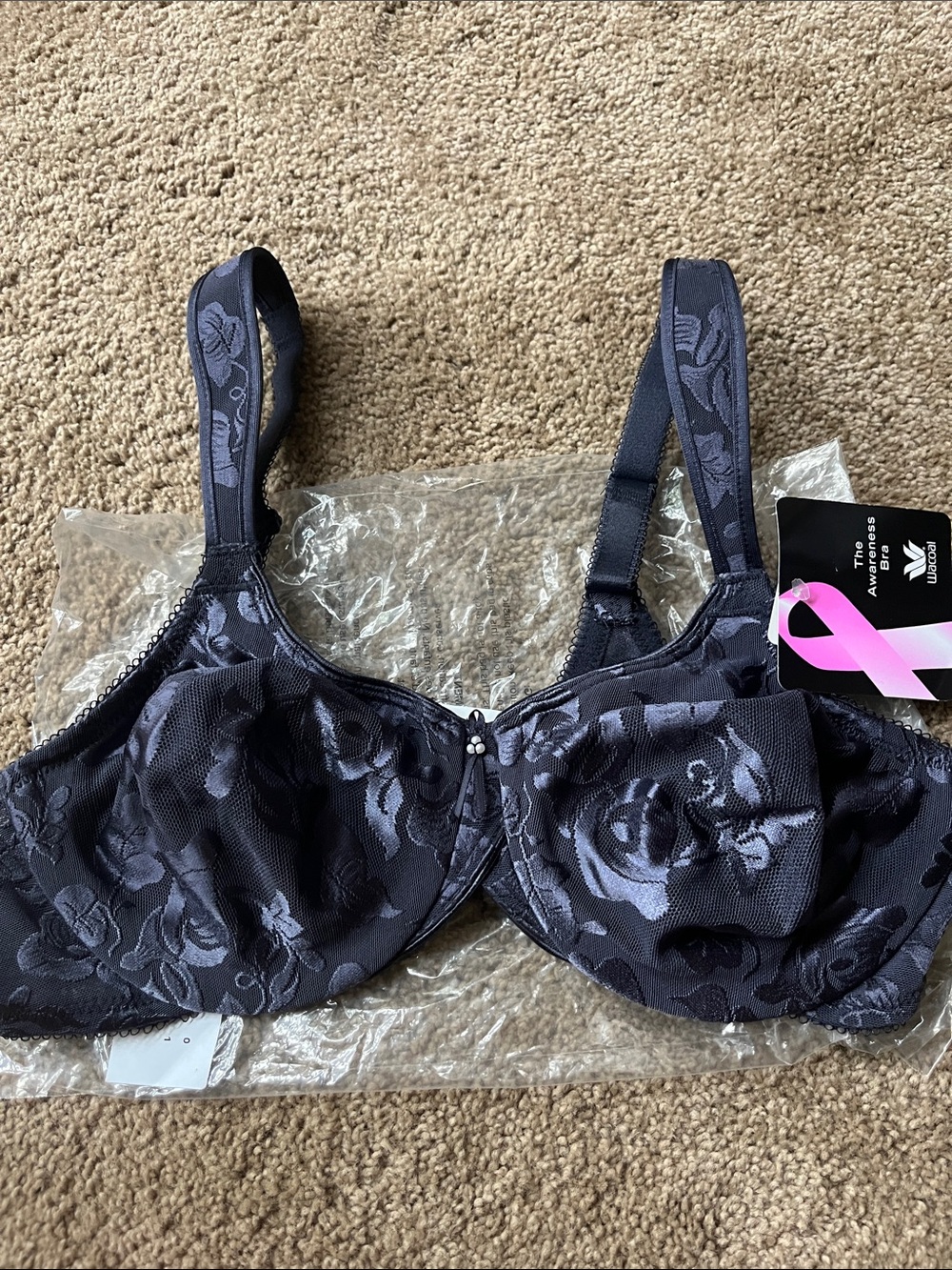 Wacoal Black Graphite floral jacquard Underwire Bra - NWT